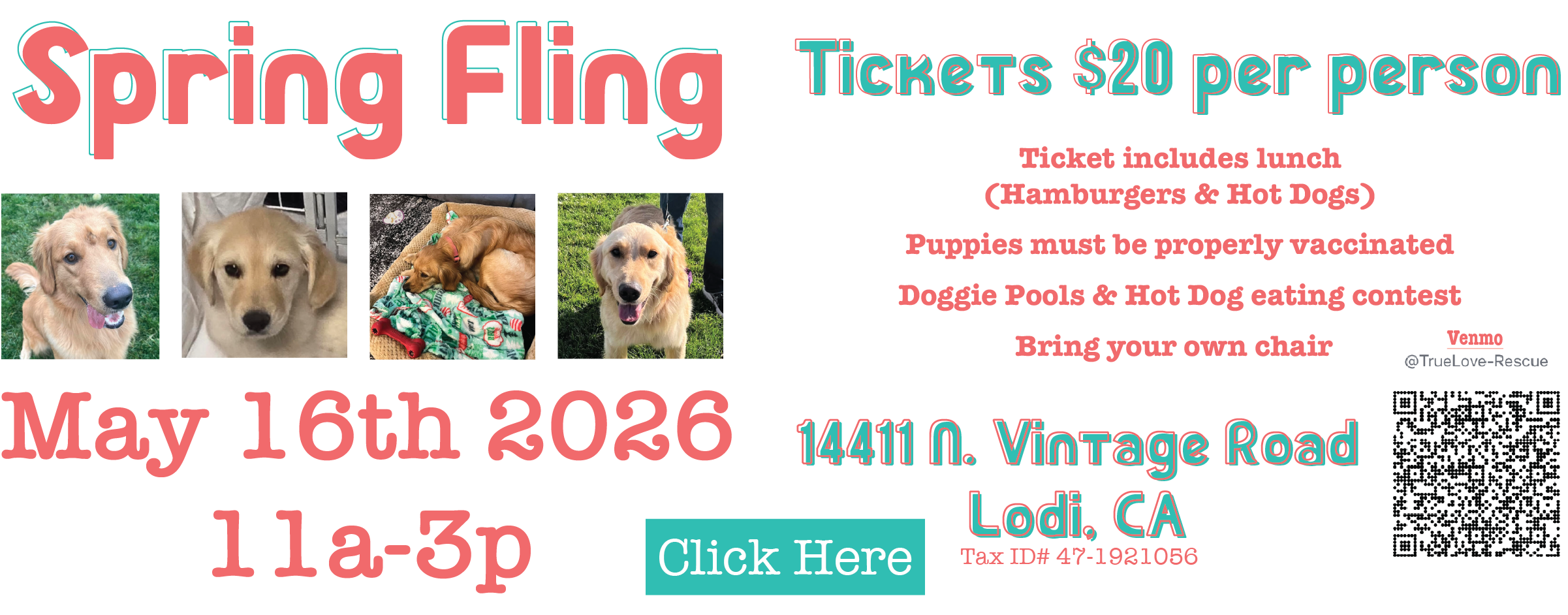 True Love Golden Retriever Rescue - annual event - Spring Fling - May 16th 2026 - purchase tickets